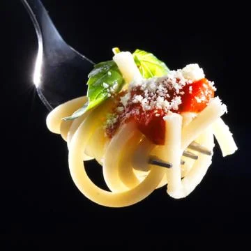 Pasta on fork Stock-Fotos