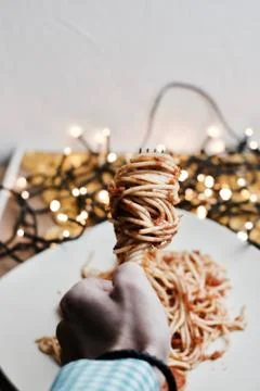 Pasta on a fork Stock Photos