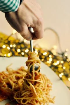Pasta on a fork Stock Photos