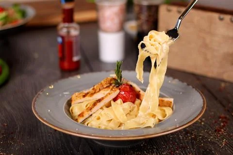 Pasta on the fork Stock Photos