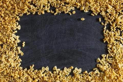 Pasta frame with different types of italian pasta Stock Photos