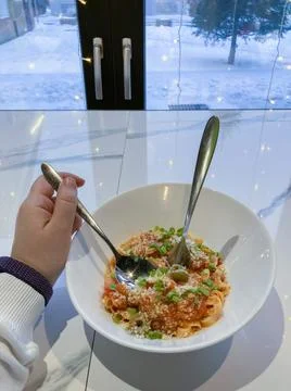 Pasta with ham and bean Stock Photos