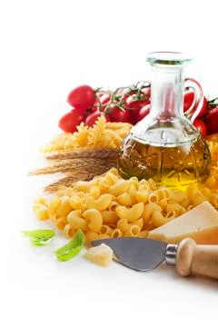 Pasta with ingredients Stock Photos