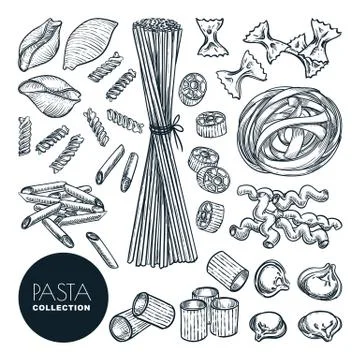 Pasta isolated on white background. Vector sketch illustration. Italian cuisi Illustrazione stock