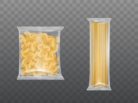 Pasta in limpid package set dry macaroni spaghetti Stock-Illustration