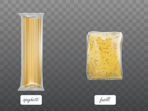 Pasta in limpid package set dry macaroni spaghetti Stock Illustration