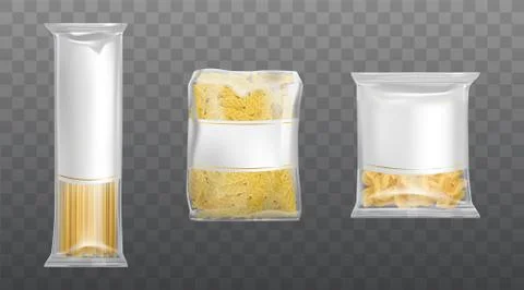Pasta in limpid package set dry macaroni spaghetti Stock Illustration