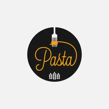 Pasta logo with fork. Spaghetti on black vector Stock Illustration