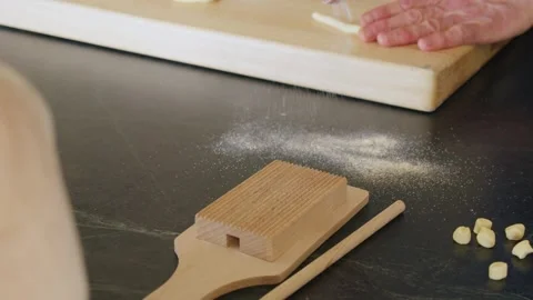 Pasta making class. flower on table getting ready to make pasta Vídeos de archivo 344192750