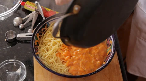 Pasta With Mango Sauce Stock Footage 27295844