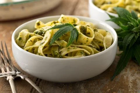 Pasta With Marijuana Pesto Stock Photos