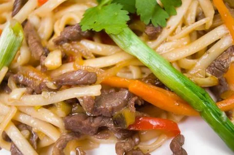 Pasta with meat, macro Stock Photos