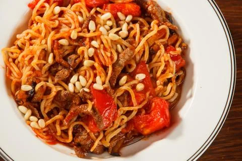 Pasta with meat Fotos de archivo