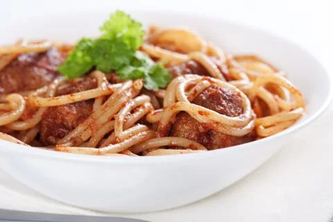 Pasta with meatballs Stock Photos