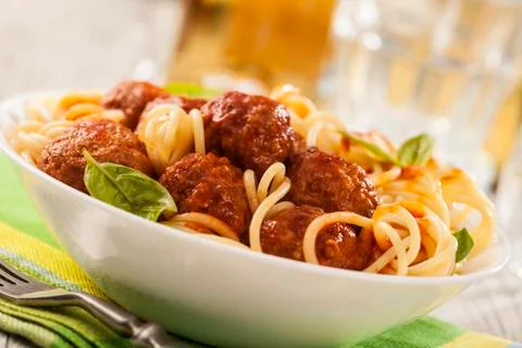 Pasta with meatballs Stock Photos
