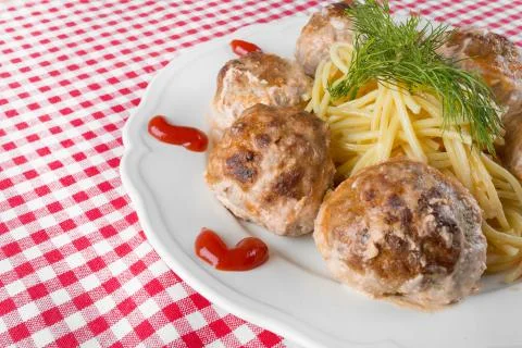 Pasta with meatballs Stock Photos