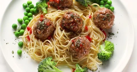 Pasta with meatballs. Top view Stock Footage 150244824