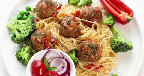 Pasta with meatballs. Top view Stock Footage 151067560