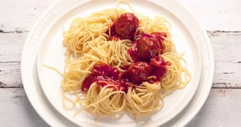 Pasta with meatballs. Top view Stock Footage 151245460