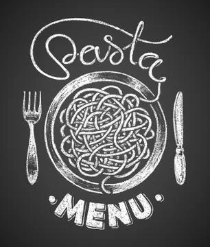 Pasta menu drawn on chalkboard Stock-Illustration