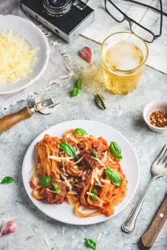 Pasta with mini meatballs Stock Photos