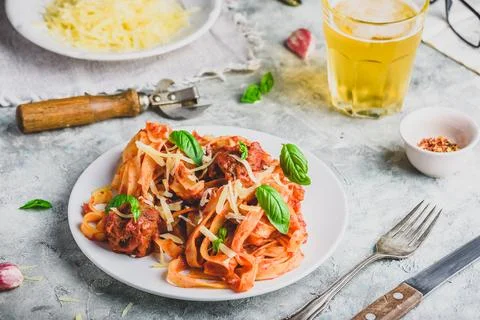 Pasta with mini meatballs Stock Photos