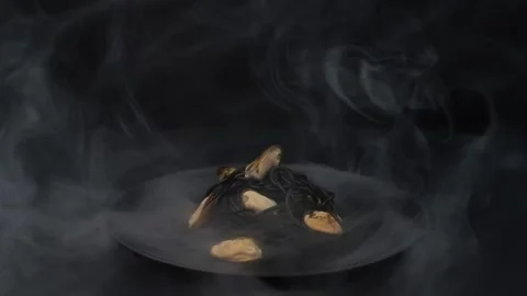 Pasta with mussels Stock Footage 283444716