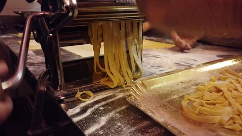Pasta noodle hand making from raw dough Stock Footage 105886193