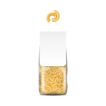 Pasta package. Black packaging. Empty white label, realistic Italian food. .. Stock Illustration