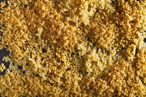 Pasta pattern with different types of italian pasta Stock Photos