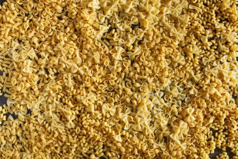 Pasta pattern with different types of italian pasta Stock Photos