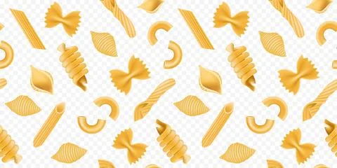Pasta pattern, penne and macaroni, noodle background. Italian food, retro kit Stock Illustration