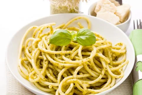 Pasta with pesto Stock Photos