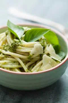 Pasta with pesto Stock Photos