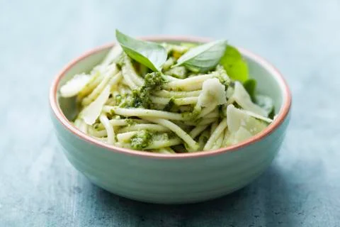 Pasta with pesto Stock Photos