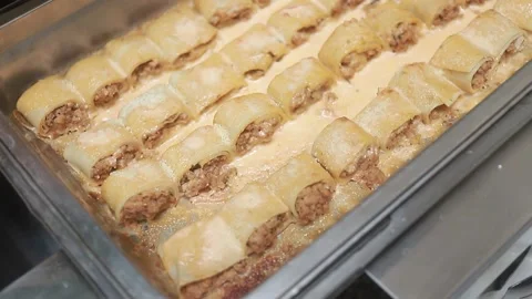 Pasta platter with ground beef, buffet meal, closed intake. 動画素材 197131121