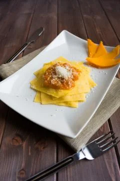 Pasta with pumpkin Stock Photos