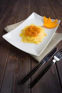 Pasta with pumpkin Stock Photos