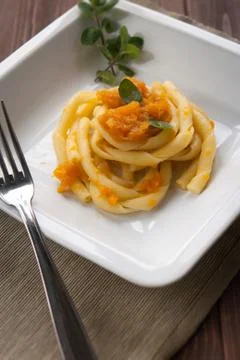 Pasta with pumpkin Stock Photos