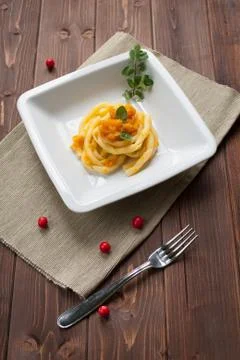 Pasta with pumpkin Stock Photos