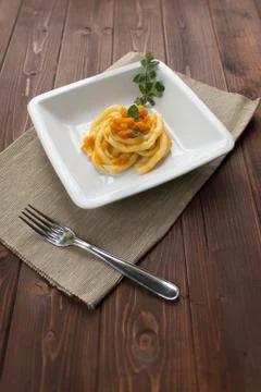 Pasta with pumpkin Stock Photos