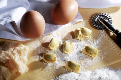 Pasta Ravioli on the table Stock Photos