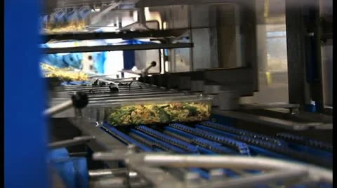 Pasta salad on assembly line Stock Footage 18553696