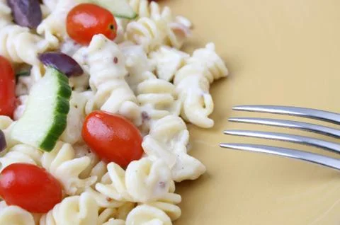 Pasta Salad with fork Stock Photos