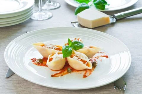 Pasta with salmon Stock Photos