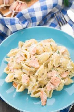 Pasta with salmon Stock Photos