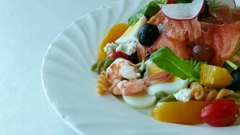 Pasta salmon salad Stock Footage 83927411