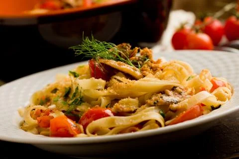 Pasta with sardines Stock Photos
