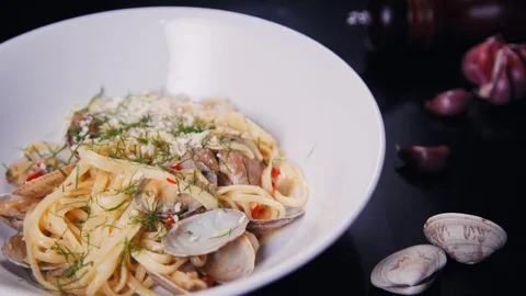 Pasta with seafood. Stock Footage 112595639