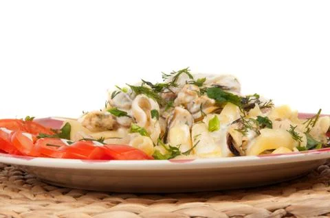 Pasta with seafood Stock Photos